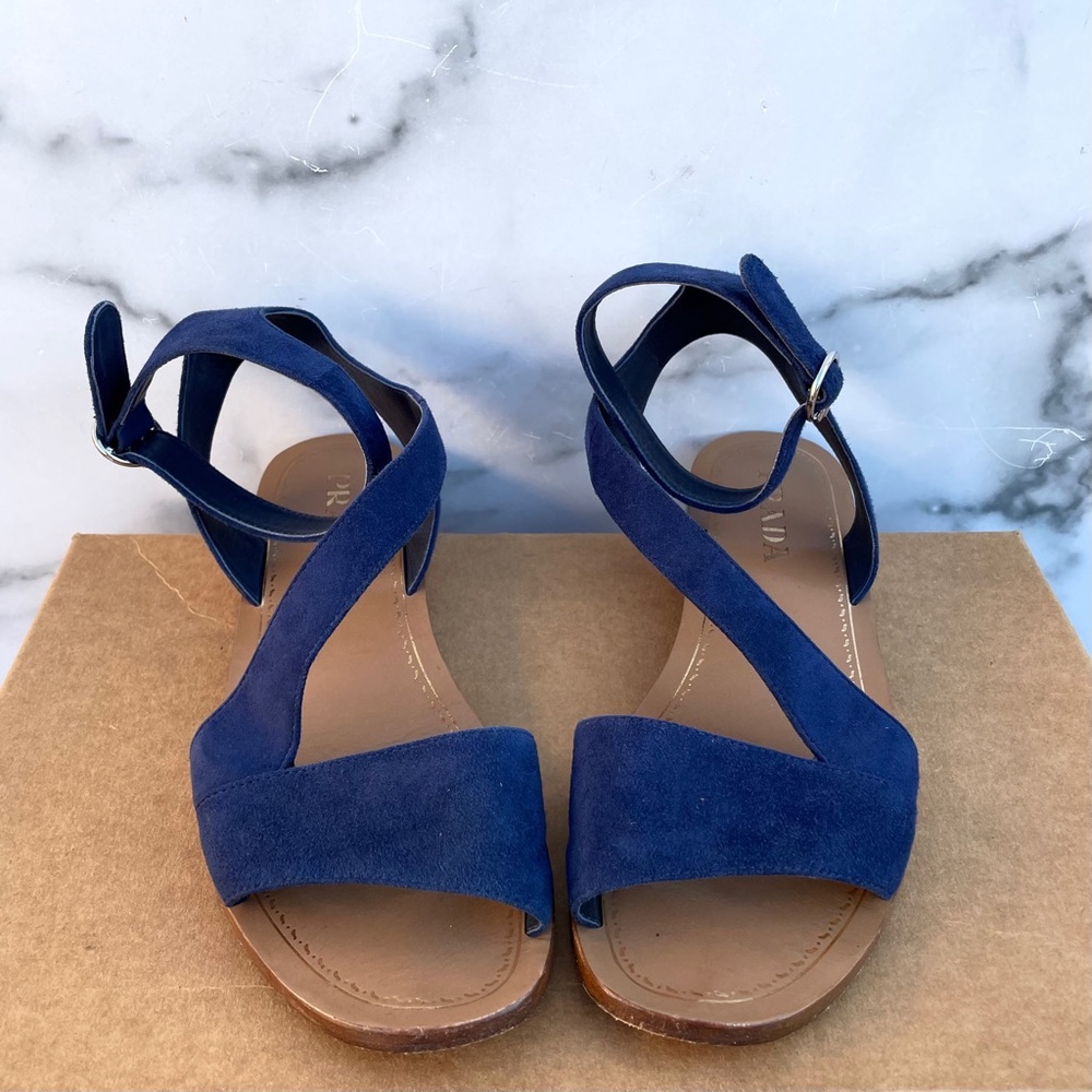Prada navy suede ankle-wrap sandal size IT 36.5 US 6.5 - Picture 4 of 14